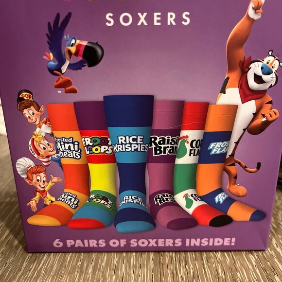 Kellogg's All Together Men's Funny Cereal Socks 6 pairs Size 9-12 New In Box - Picture 2 of 4